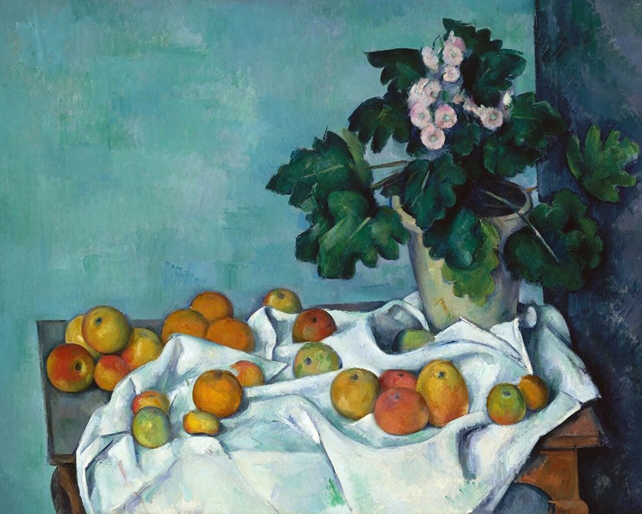 Still Life with Apples and a Pot of Primroses Poster Print by Paul Cezanne - Item # VARPDXC1191D